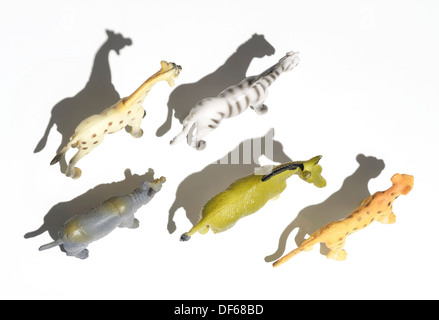 Plastic toy wild animals overhead Stock Photo