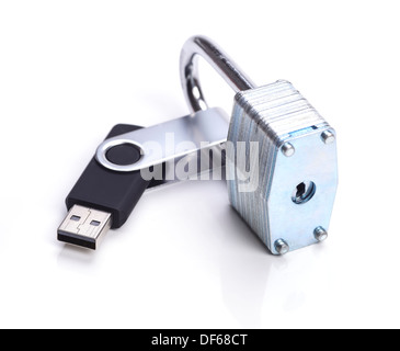 USB memory stick inside a padlock Stock Photo