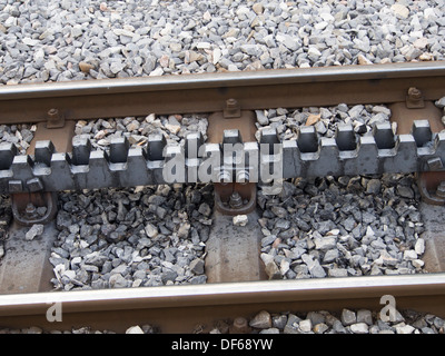 Aigle Leysin railway in the Vaud canton of Switzerland, close up of track 1,000 mm gauge cog-wheel railway,  Abt rack system Stock Photo