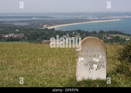 View from Ballard Down across Studland beach to Poole in the distance Stock Photo