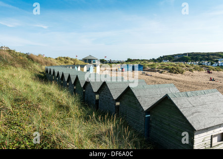 Bude, Cornwall, England. September 9th 2013.  A row beach huts at Bude in North Cornwall. Stock Photo