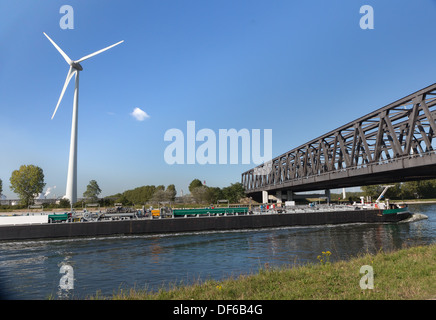 3000 Ton tanker barge sailing on the canal from Antwerp Port to the Netherlands Stock Photo