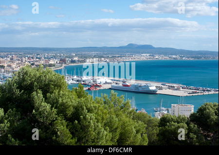 Palma de Mallorca Port: Harbour view from bellver castle Stock Photo