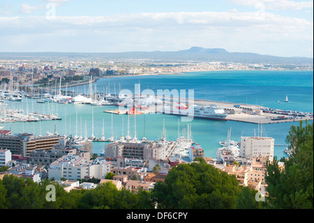 Palma de Mallorca Port: Harbour view from bellver castle Stock Photo