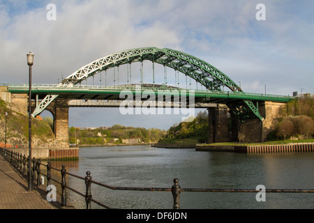 Wearmouth bridge across the River Wear in Sunderland with the rail bridge behind it, North East England Stock Photo