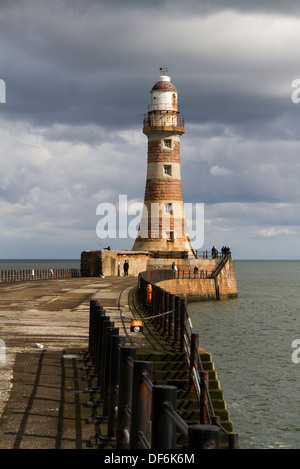 The Roker Lighthouse on Roker Beach Sunderland, North East England Stock Photo