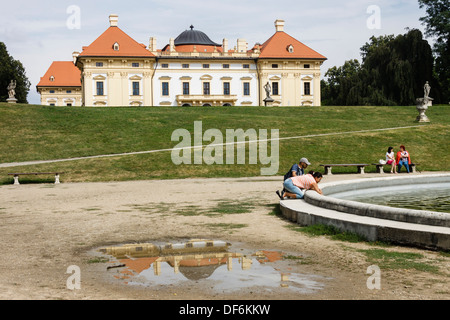 Slavkov chateau reflected on a pool , Austerlitz, Czech Republic Stock Photo