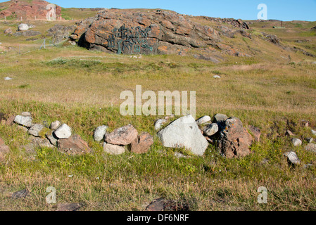 Greenland, Tunulliarfik (aka Erik's Fjord), Overview of Qassiarsuk & Brattahlid, Erik the Red's Eastern Settlement. Stock Photo