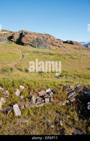 Greenland, Tunulliarfik (aka Erik's Fjord), Overview of Qassiarsuk & Brattahlid, Erik the Red's Eastern Settlement. Stock Photo