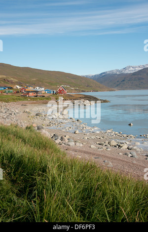 Greenland, Tunulliarfik (aka Erik's Fjord), Overview of Qassiarsuk & Brattahlid, Erik the Red's Eastern Settlement. Stock Photo