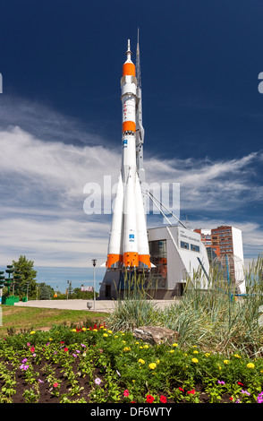 Real 'Soyuz' type rocket as monument in Samara, Russia Stock Photo