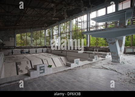 The abandoned swimming pool in the ghost town of Pripyat, Ukraine. Stock Photo