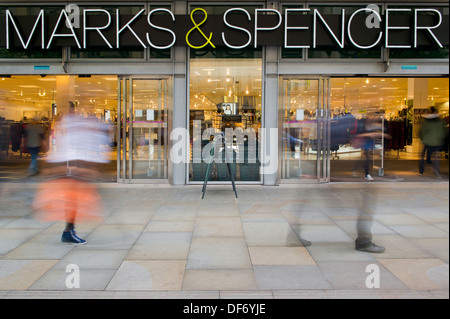 The entrance the Marks and Spencer flagship store in Manchester with no people (Editorial use only). Stock Photo