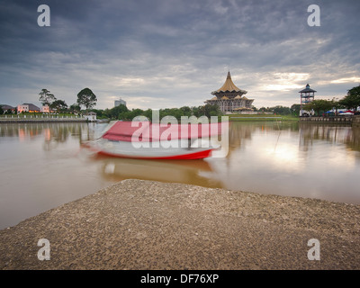 Views during the morning, boat to send regular customers to Kuching city from across the river Stock Photo