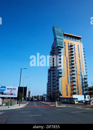 Looking into Rochdale Road with Central apartments, Ancoats, Manchester UK Stock Photo