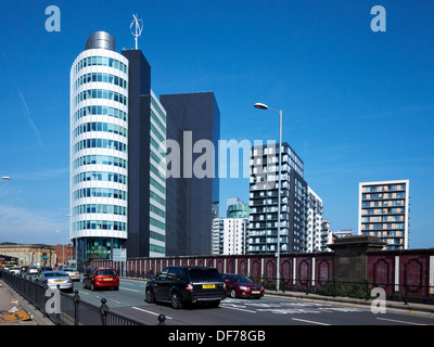 Cheetham Hill Road with apartments, The Peninsula building and Park Inn hotel in Manchester UK Stock Photo