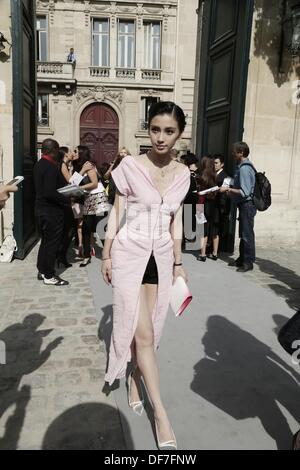 Actress Angelababy attends Dior 2014 SS fashion show in Paris,France on Friday Sep 27,2013. Stock Photo