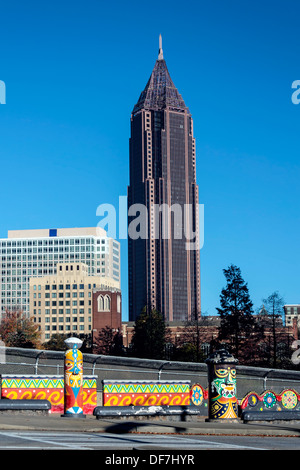 Viewed from across Folk Art Park, the 55-story Bank of America Plaza building is tallest building in Atlanta, Georgia. Stock Photo