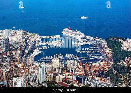 Europe, France, Principality of Monaco, Monte Carlo, Monaco Harbour, Port Hercule. Aerial view. Stock Photo