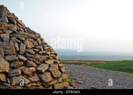 Cairn at the summit of Dunkery Beacon (519m above sea level), Exmoor National Park, Somerset, England, UK Stock Photo