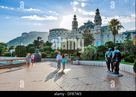 Europe. Principality of Monaco, Monte Carlo. Terraces of Casino, bronze Adam and Eve by the sculptor Fernando Botero Stock Photo