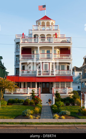 USA Cape May New Jersey NJ N.J. Victorian homes along Beach Avenue Ave facing the Atlantic Ocean Sea Mist Stock Photo