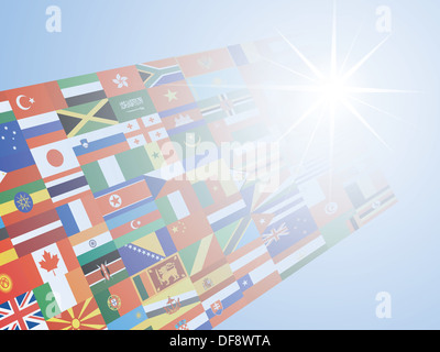 blue background with flags over sunshine Stock Photo