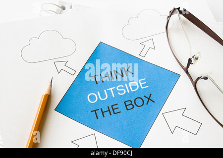 Think outside the box concept graph printed on white paper Stock Photo