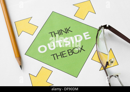 Think outside the box concept graph printed on white paper Stock Photo
