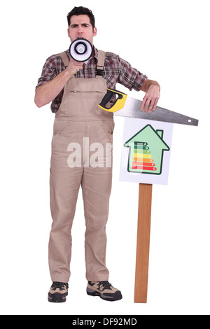 craftsman making an announcement Stock Photo