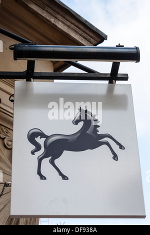 Sign of prancing Black horse above Lloyds bank. Stock Photo