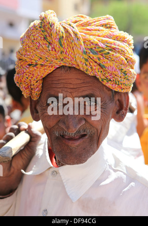 Old man with a turban in Jaipur, Rajasthan,India. Stock Photo