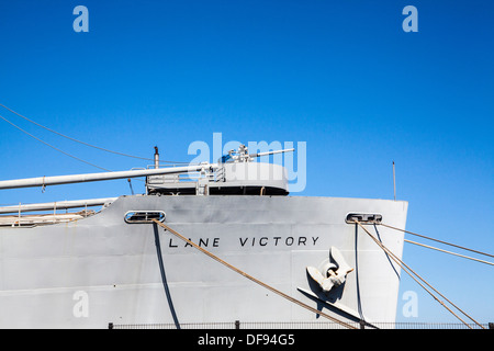 The S.S, Lane Victory part of the World War Two Merchant Fleet.  Built in Los Angeles and now returned and restored as a museum Stock Photo