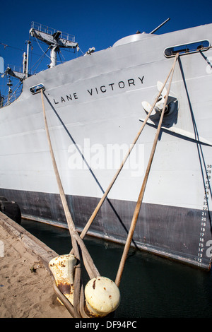 The S.S, Lane Victory part of the World War Two Merchant Fleet.  Built in Los Angeles and now returned and restored as a museum Stock Photo