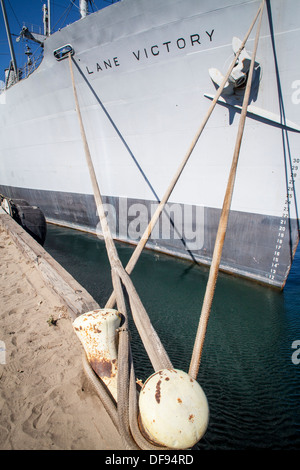 The S.S, Lane Victory part of the World War Two Merchant Fleet.  Built in Los Angeles and now returned and restored as a museum Stock Photo