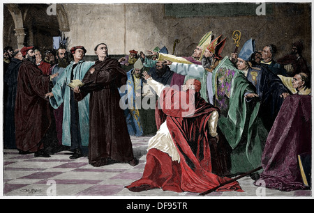 Martin Luther, 1483-1546). German reformer.Luther at the Diet of Worms. Colored engraving. Stock Photo