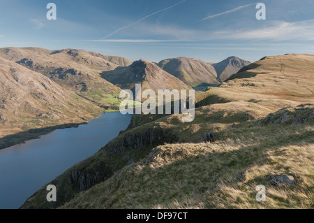 View from Whin Rigg over Wast Water towards Yewbarrow, Kirk Fell, Great Gable and Illgill Head, English Lake District Stock Photo