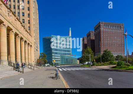 City Hall, US Courthouse and Statler Hotel building in downtown New York Stock Photo