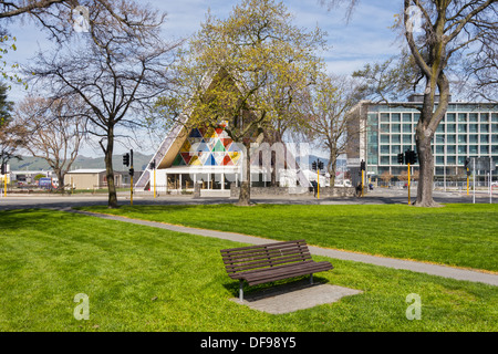 The 'Cardboard Cathedral' in Latimer Square, Christchurch, New Zealand. This is a transitional building on the site of the... Stock Photo