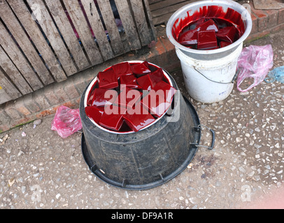 Congealed blood for sale at market in Luang Prabang, Laos Stock Photo