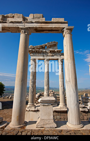 Pillars of the Greco - Roman Temple of Trajan, Pergamon (Bergama) Archaeological Site, Turkey Stock Photo