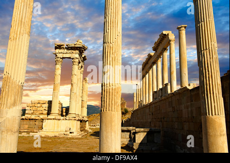 Pillars of the Greco - Roman Temple of Trajan, Pergamon (Bergama) Archaeological Site, Turkey Stock Photo