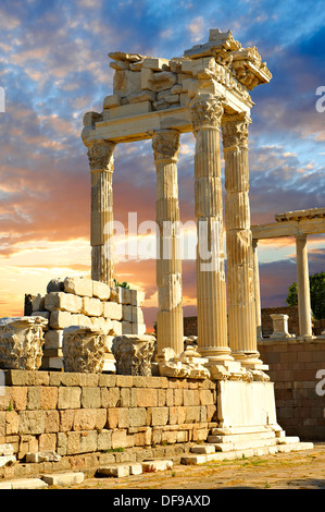 Pillars of the Greco - Roman Temple of Trajan, Pergamon (Bergama) Archaeological Site, Turkey Stock Photo