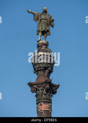 BARCELONA, SPAIN - SEPTEMBER 12, 2013:  The Columbus Monument in Barcelona Stock Photo