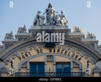 BARCELONA, SPAIN - SEPTEMBER 12, 2013:  Detail on the facade of the Old Port Authority Building in Port Vell Stock Photo