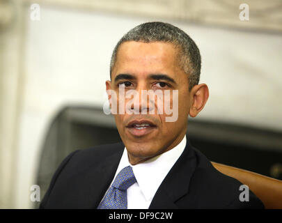 Washington, DC, USA. 30th Sep, 2013. U.S. President Barack Obama is pictured after meeting with Israeli Prime Minister Benjamin Netanyahu for bilateral talks at the White House in in Washington, DC, USA, 30 September 2013. Photo: Chris Kleponis / Pool via CNP/dpa/Alamy Live News