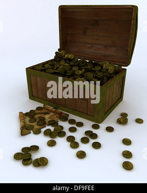 Treasure Chest Overflowing With Gold Coins 3d Render Background
