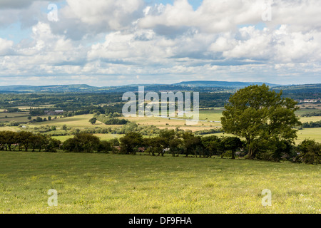 The view over the West Sussex Weald from atop of the South Downs near the village of Amberley. Stock Photo