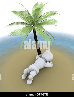 3d render of man on an island under a palm tree Stock Photo - Alamy