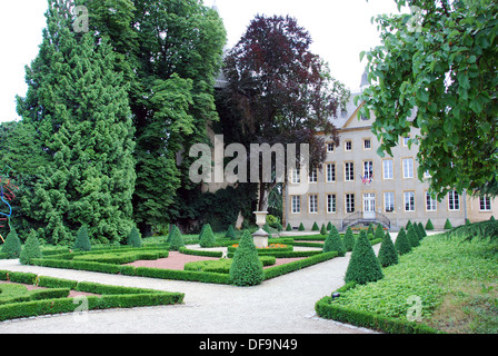 Garden in the grounds of Schengen Castle, Luxemburg, Europe. Stock Photo